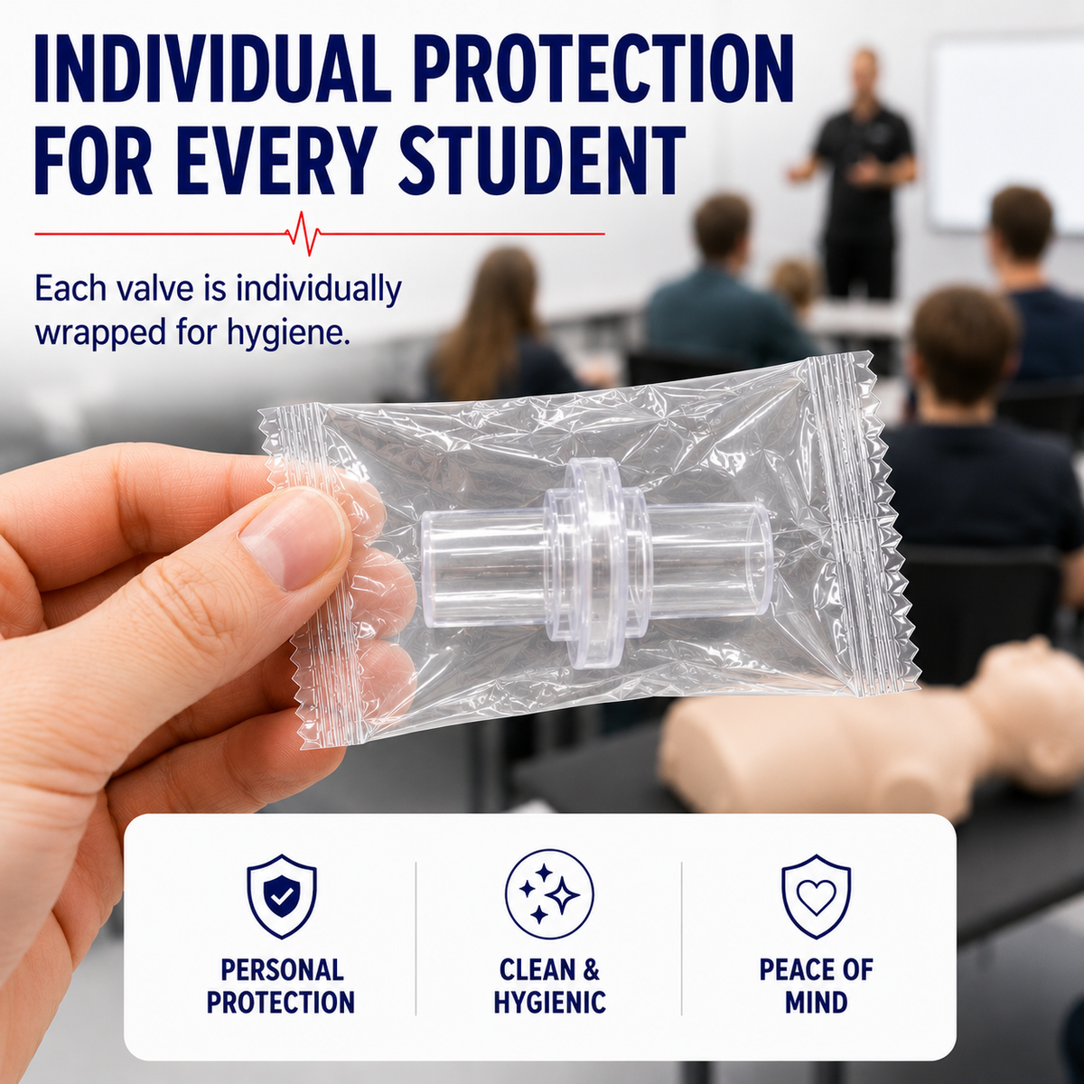 50 Pack - Practice CPR Training Valves - Fits All Adult Child and Infant Training Rescue Masks – Individually Wrapped Valve