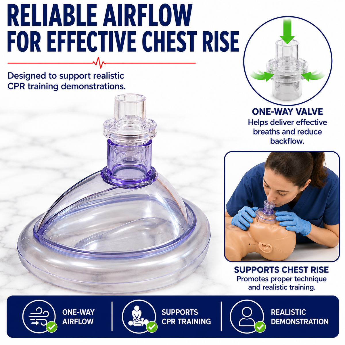 50 Pack - Practice CPR Training Valves - Fits All Adult Child and Infant Training Rescue Masks – Individually Wrapped Valve