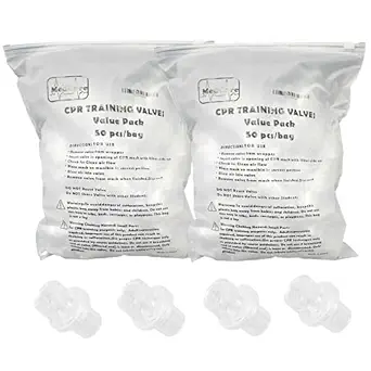 100 Pack - Practice CPR Training Valves - Fits All Adult Child and Infant Training Rescue Masks – Individually Wrapped Valve