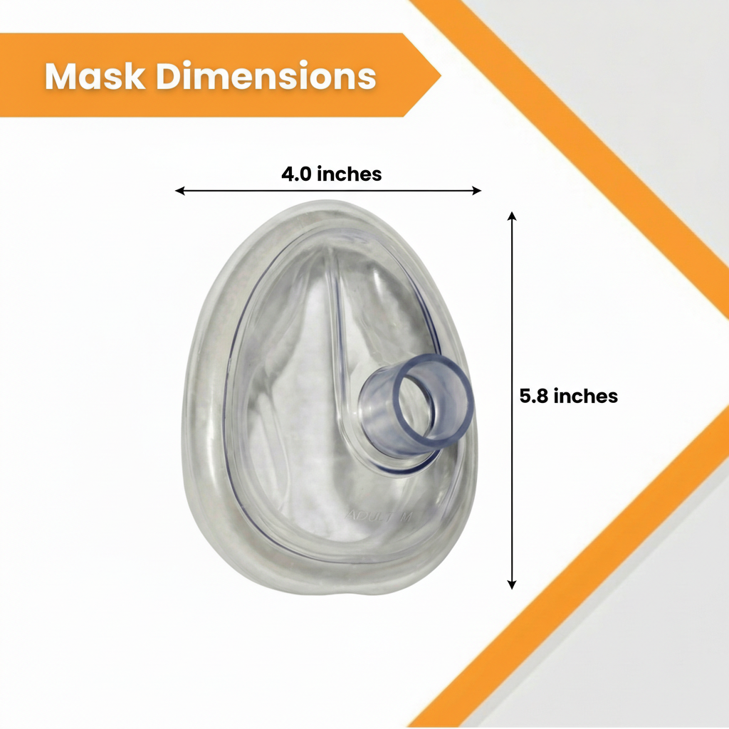 CPR training mask dimensions, 4.0 inches wide by 5.8 inches long