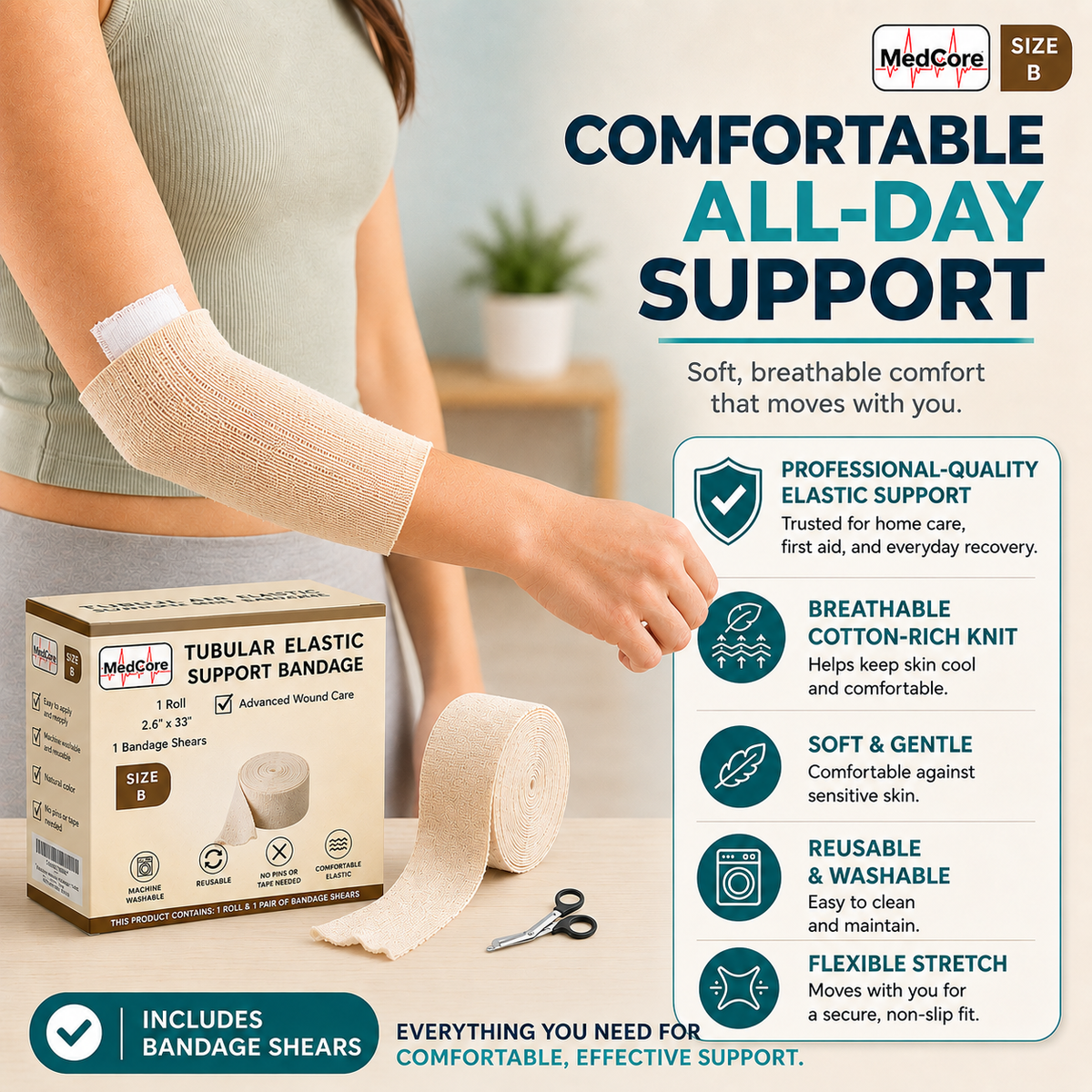 Medcore tubular elastic support bandage, size B