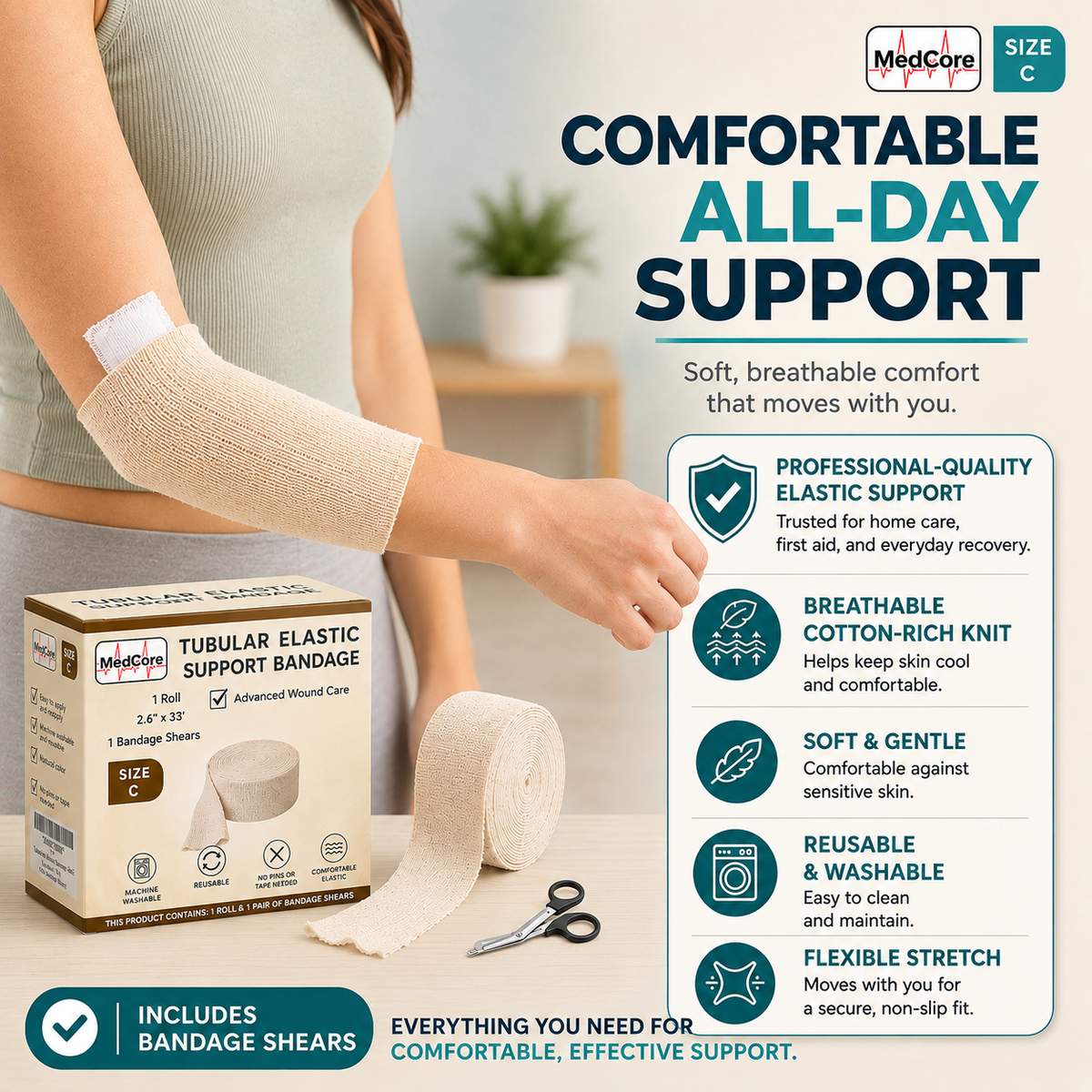 Medcore tubular elastic support bandage, size C