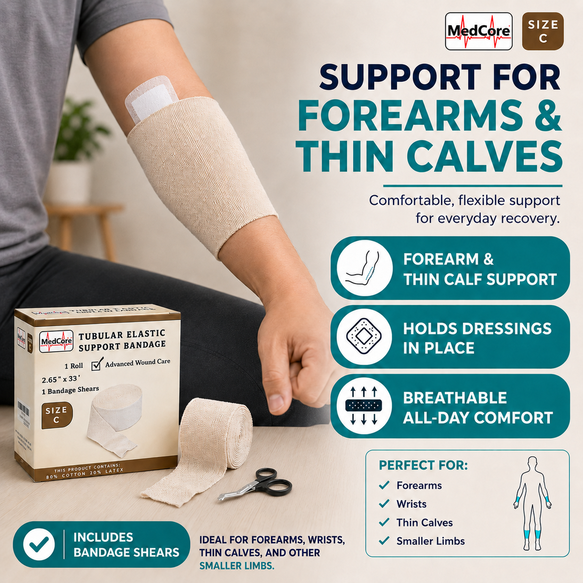 Medcore tubular elastic support bandage, size C