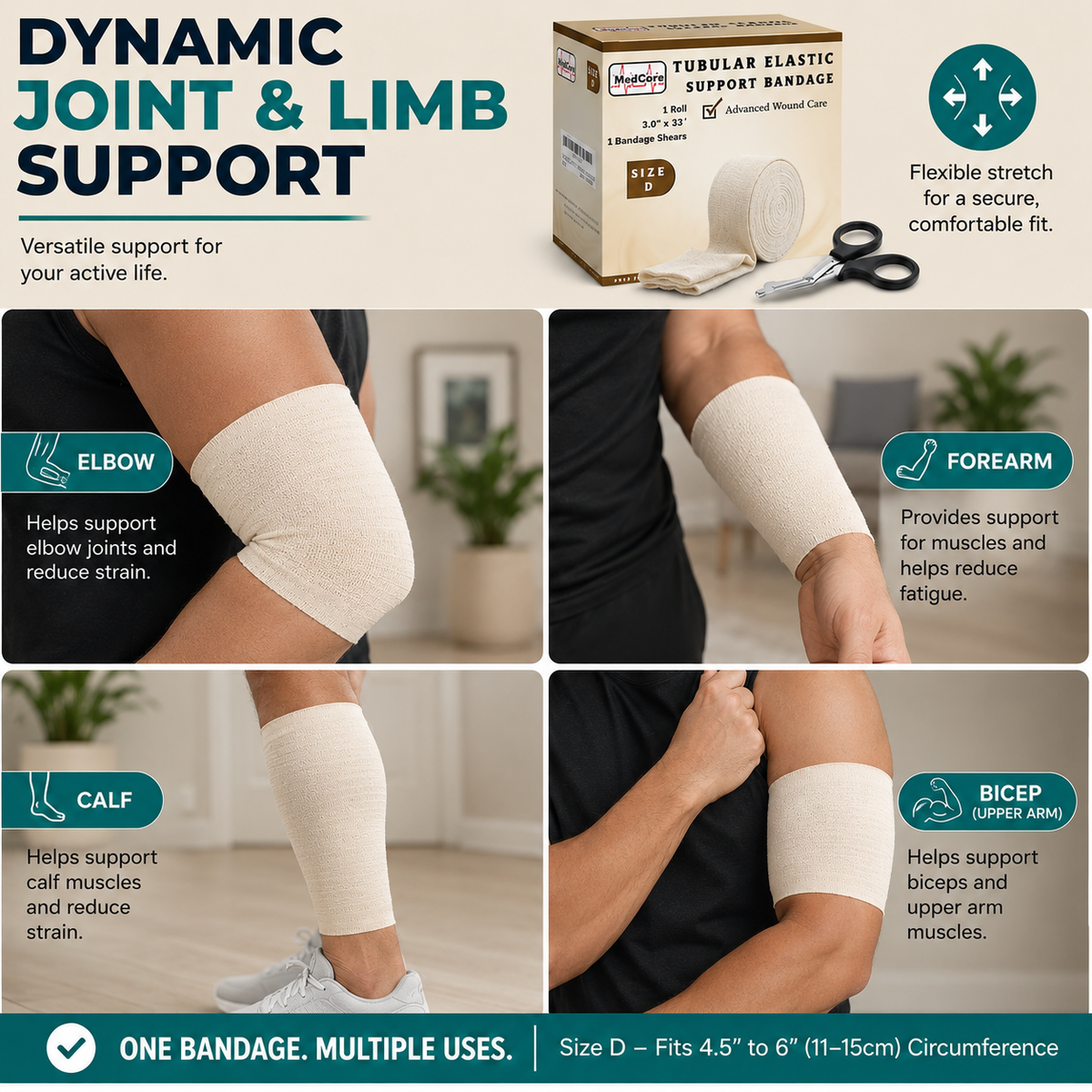 Medcore tubular elastic support bandage, size D