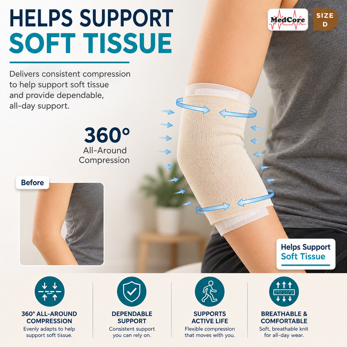 Medcore tubular elastic support bandage, size D