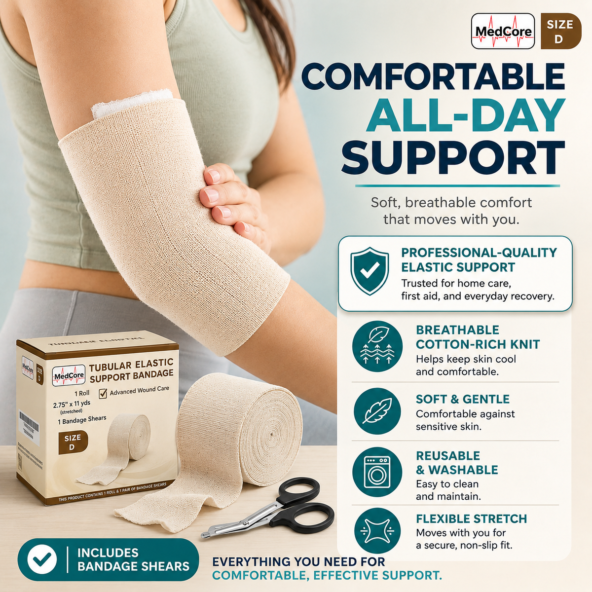Medcore tubular elastic support bandage, size D
