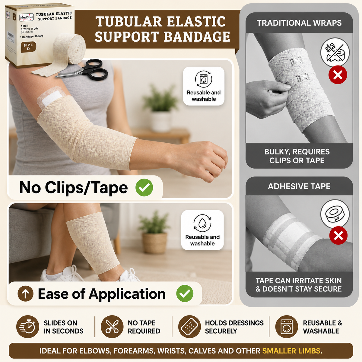 Medcore tubular elastic support bandage, size D