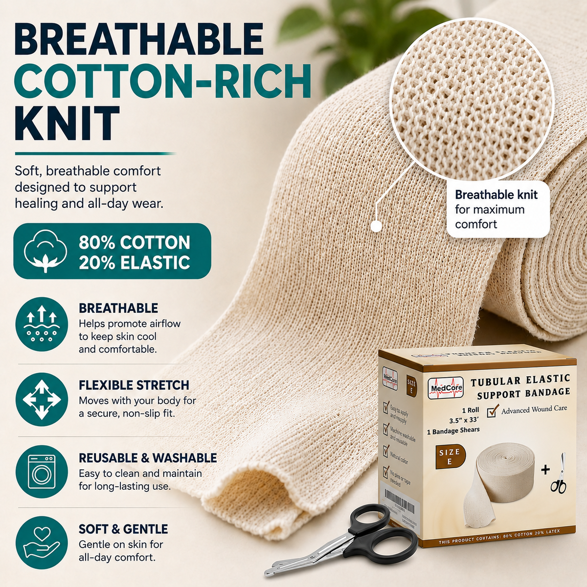 Medcore tubular elastic support bandage, size E