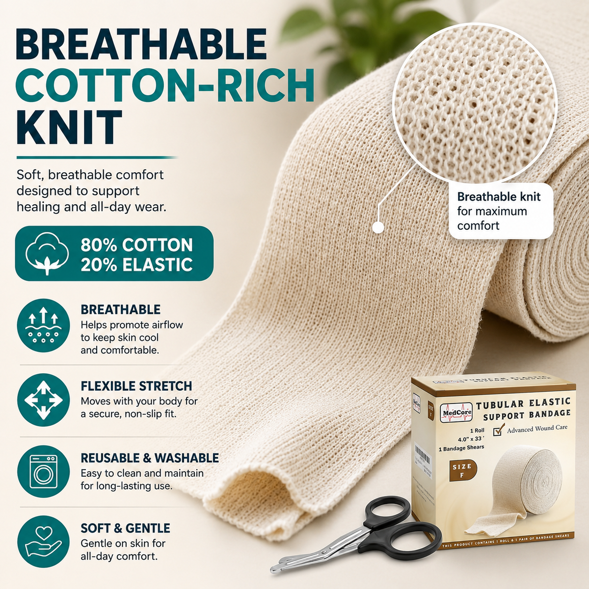 Medcore tubular elastic support bandage, size F