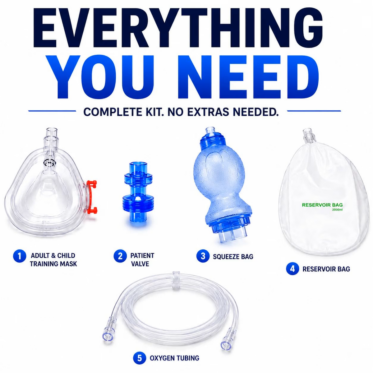 Pediatric CPR Manual Resuscitation Training Kit - Includes Pediatric CPR Training Mask, 1 Pediatric Valve Squeeze Bag, 1 Reservoir Bag and 1 Oxygen Line - Full BMV kit